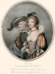 Una ilustración que representa al viejo esposo y su joven esposa del 